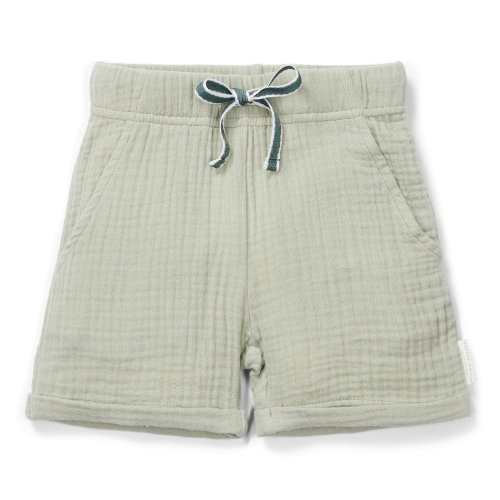 Olive cotton gauze shorts